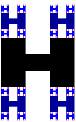 Levels of recursion in H-shape -
                (c.f. Cantor's middle-third set).